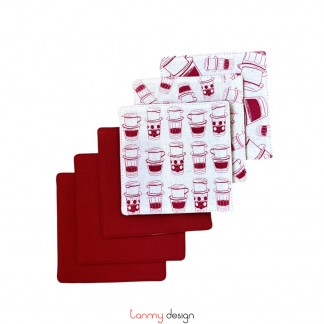 Set of 6 coasters printed with coffee pattern ( different colors )